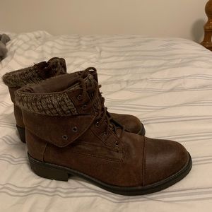 Brown combat boots